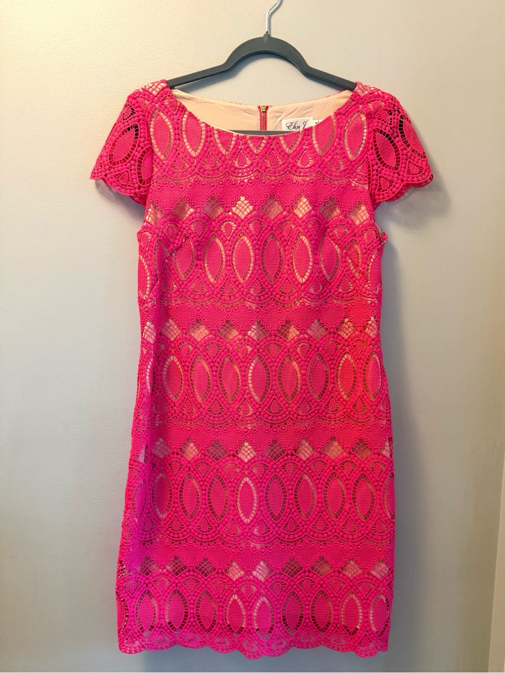 Eliza J Bright Pink Fuchsia Lace Sheath Dress Wedding guest